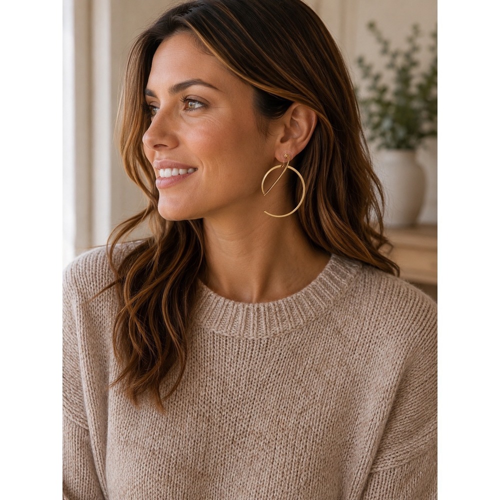 Marlyn‎ Schiff Gold Geometric Open Hoop Statement Earrings OS